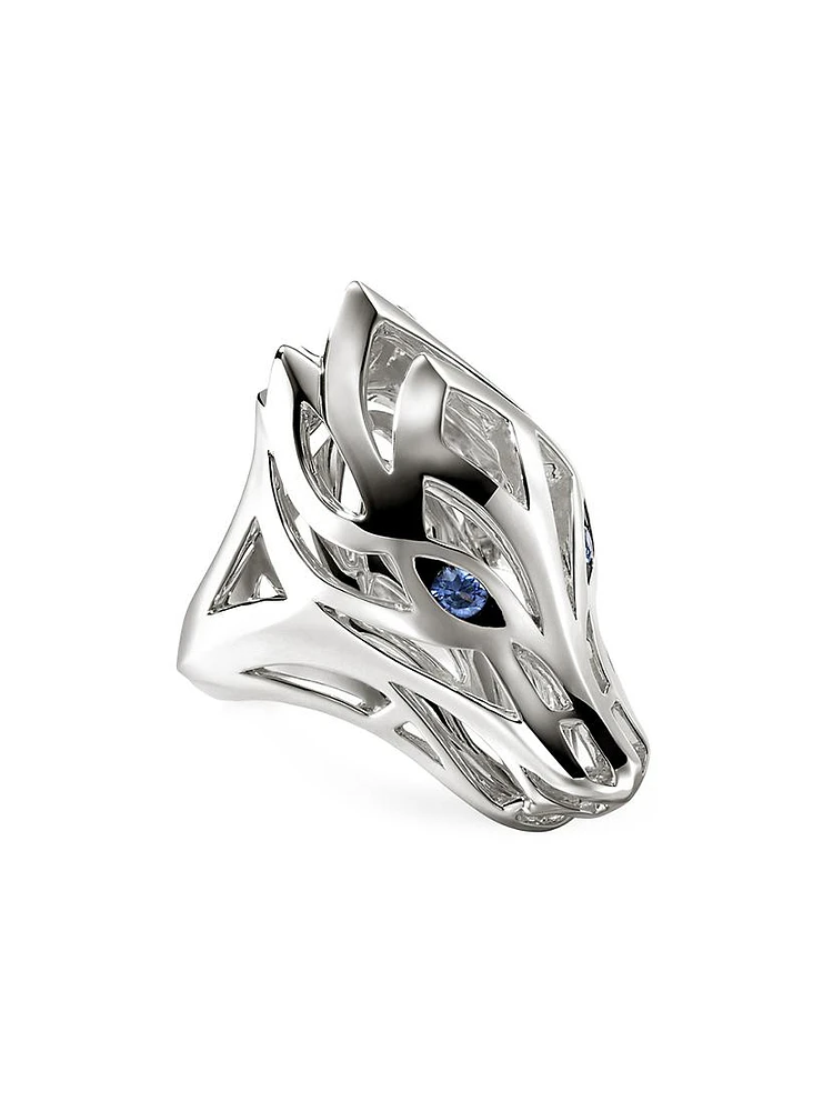 Naga Dragon Sterling Silver & Blue Sapphire Saddle Ring