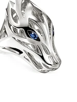 Naga Dragon Sterling Silver & Blue Sapphire Saddle Ring