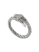 Chain Classic Spear Single Coil Sterling Silver & 0.08 TCW Diamond Ring