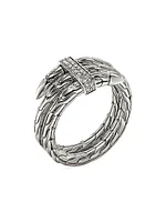 Chain Classic Spear Double Coil Sterling Silver & 0.12 TCW Diamond Ring