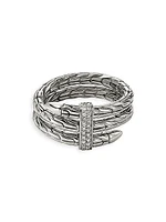 Chain Classic Spear Double Coil Sterling Silver & 0.12 TCW Diamond Ring