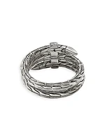 Chain Classic Spear Double Coil Sterling Silver & 0.12 TCW Diamond Ring