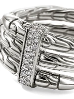 Chain Classic Spear Double Coil Sterling Silver & 0.12 TCW Diamond Ring