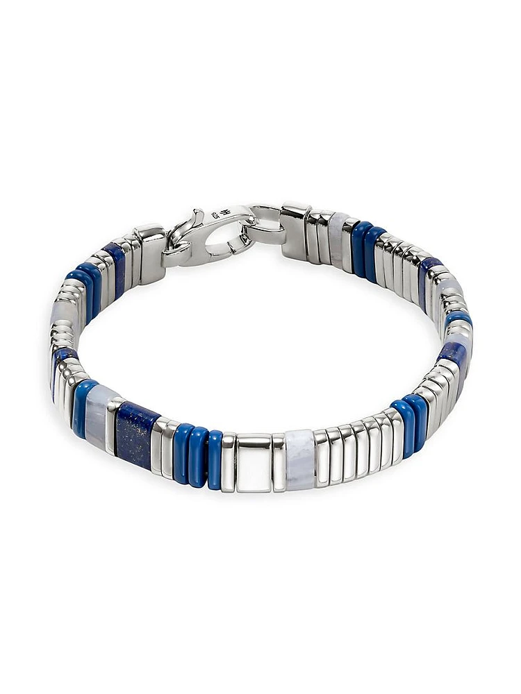 Chain Classic Sterling Silver, Lapis Lazuli & Blue Lace Agate Beaded Bracelet