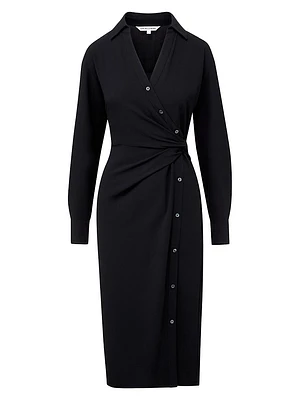 Wright Satin Long-Sleeve Shirtdress