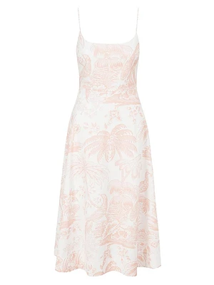 Amaranth Cotton Printed Midi-Dress