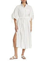 Yana Cotton Poplin Drawstring Midi-Dress