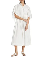 Yana Cotton Poplin Drawstring Midi-Dress