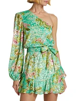 Metallic Floral One-Shoulder Minidress