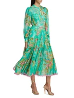 Azra Belted Floral Midi-Dress