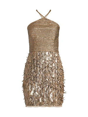 Sequin Embellished Halter Minidress