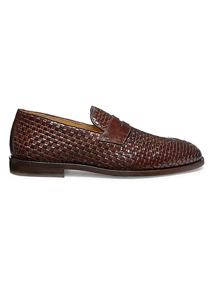 Leather Woven Penny Loafers