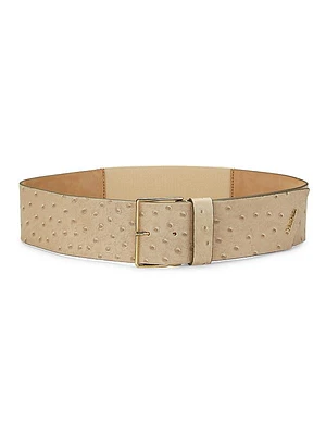 Ostrich-Printed Leather Belt