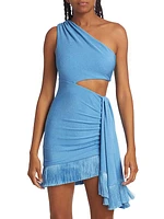 One-Shoulder Fringe Cut-Out Minidress