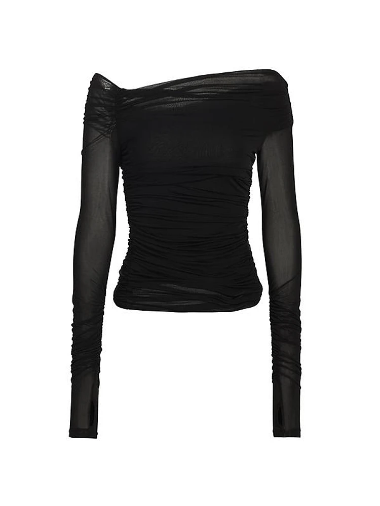 Ruched Crepe Asymmetric Top