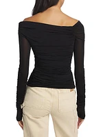 Ruched Crepe Asymmetric Top