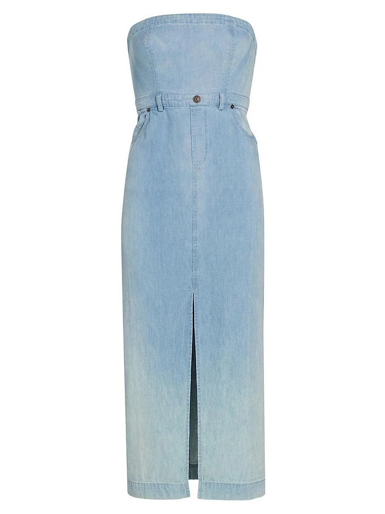 Picture Perfect Ombré Denim Strapless Midi-Dress