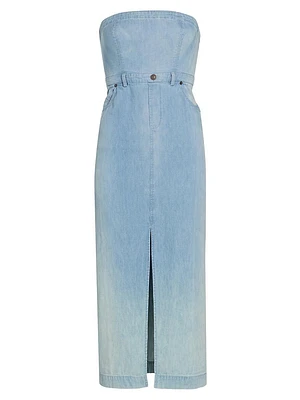 Picture Perfect Ombré Denim Strapless Midi-Dress