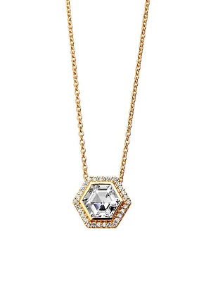 Geometrix 18K Yellow Gold, Rock Crystal & 0.15 TCW Diamond Hexagonal Pendant Necklace