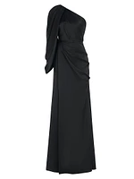 Tori Satin Draped One-Shoulder Gown