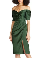 Holland Satin Off-The-Shoulder Midi-Dress