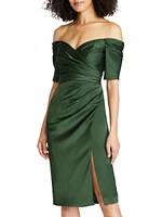 Holland Satin Off-The-Shoulder Midi-Dress