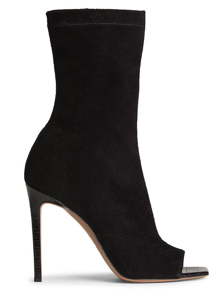 Amanda 105MM Suede Peep-Toe Booties