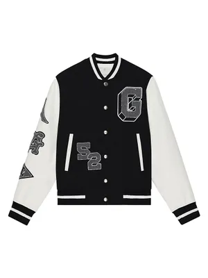 Varsity Jacket Embroidered Wool and Leather