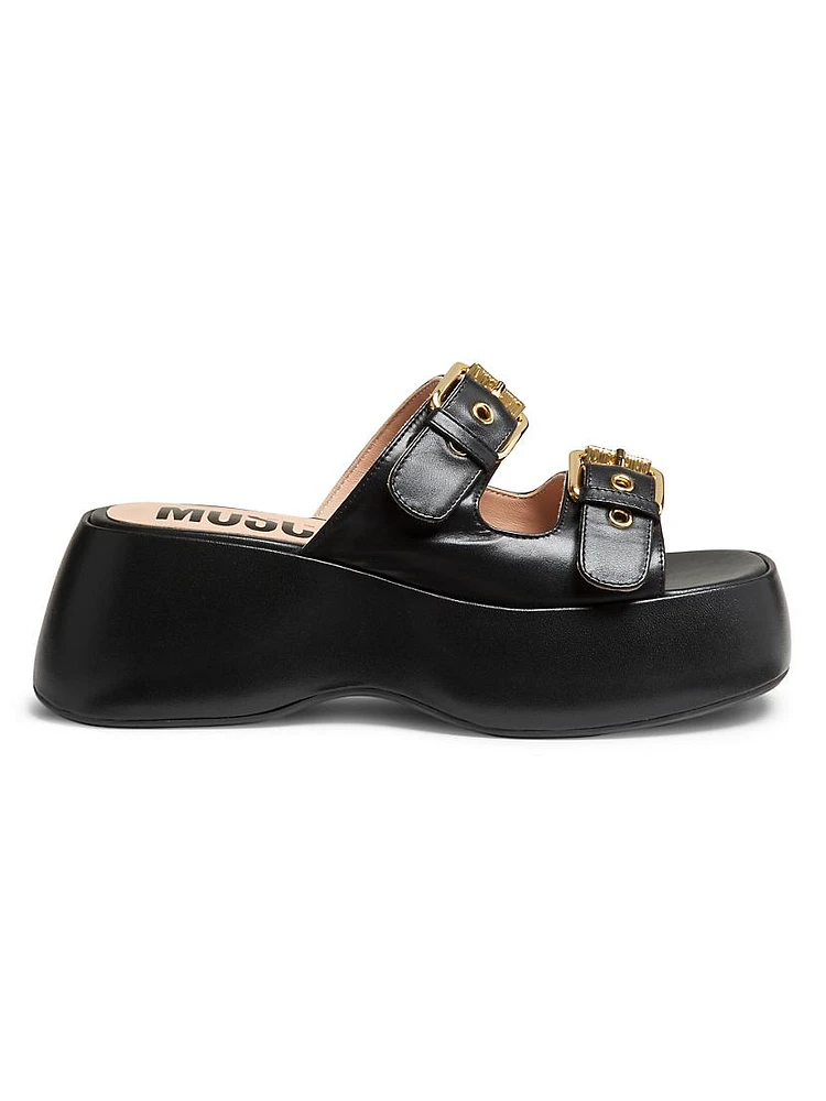 Buckle Leather Platform Sandals