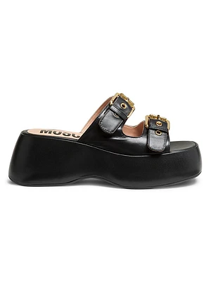 Buckle Leather Platform Sandals