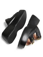 Buckle Leather Platform Sandals