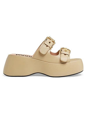 Buckle Leather Platform Sandals