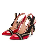 105MM Bow Zip Patent Leather Slingback Pumps