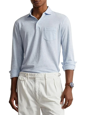 Linen-Blend Long-Sleeve Polo Shirt