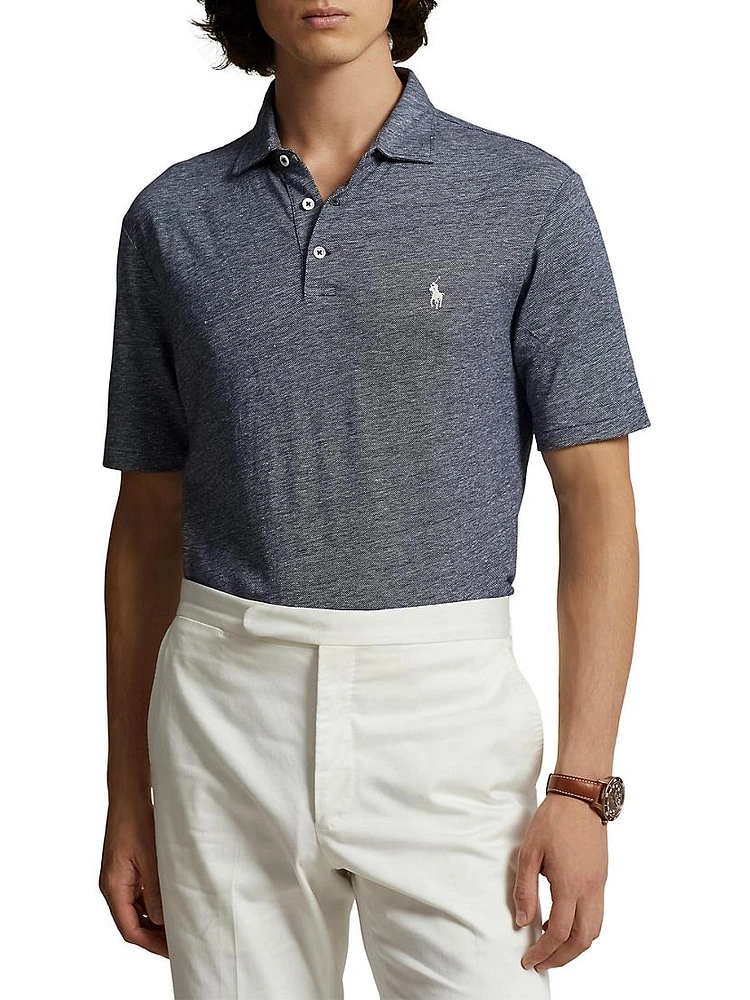 Linen-Blend Oxford Polo Shirt