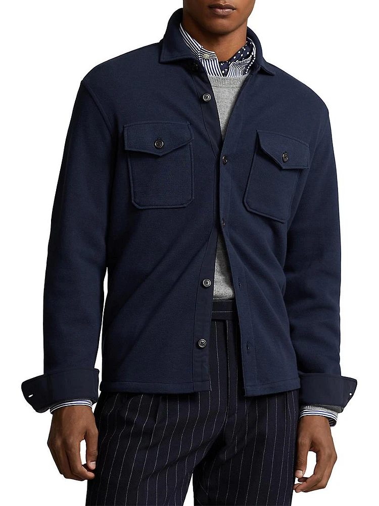 Double-Knit Jacquard Long-Sleeve Sport Overshirt