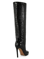 105MM Crocodile-Embossed Leather Knee-High Boots