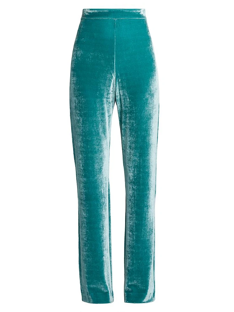 Washed Velvet Straight-Leg Pants