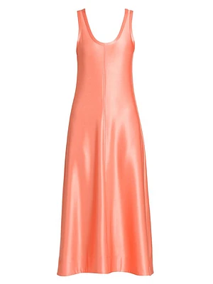 Matte Satin Scoopneck Midi-Dress