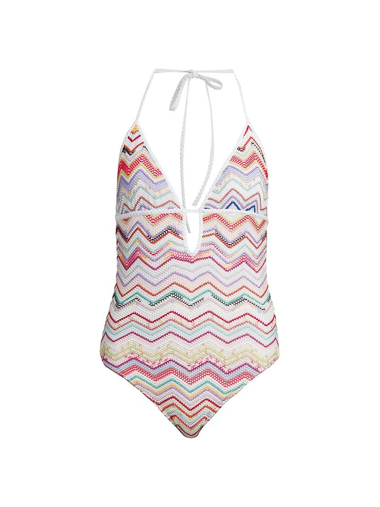 Zigzag Halterneck One-Piece Swimsuit