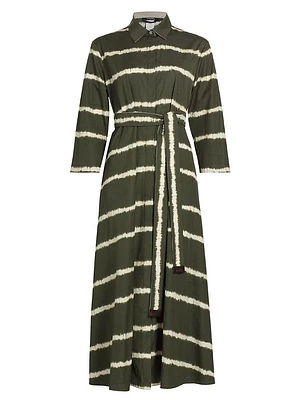 Olanda Tie-Dye Stripe Cotton Shirtdress