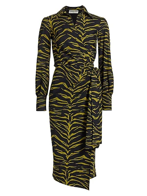 Lodal Zebra Faux-Wrap Midi-Dress