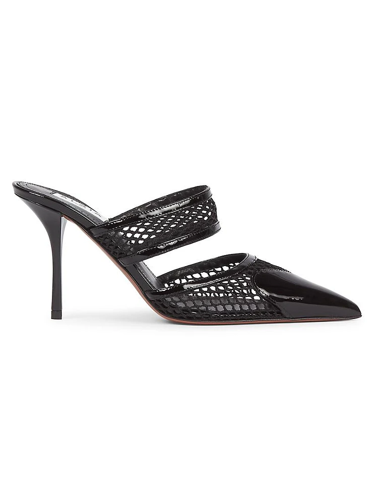 90MM Patent Leather & Mesh Mules