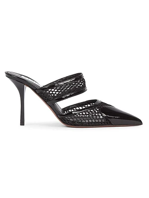 90MM Patent Leather & Mesh Mules