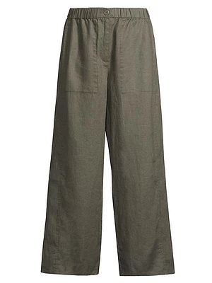 Linen Wide-Leg Ankle Pants