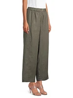 Linen Wide-Leg Ankle Pants