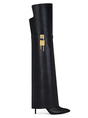 Shark Lock Stiletto Over-The-Knee Boots Leather