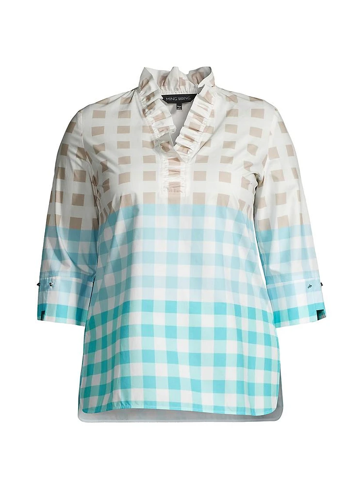 Ruffled Cotton Gingham Blouse