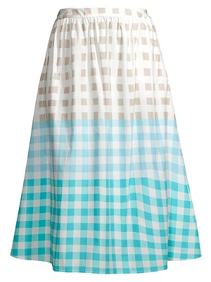 Cotton Gingham Midi-Skirt