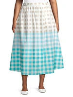 Cotton Gingham Midi-Skirt